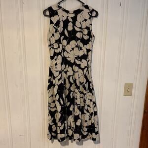 Hobbs London women’s size 6 black white floral 100% linen a line tank dress